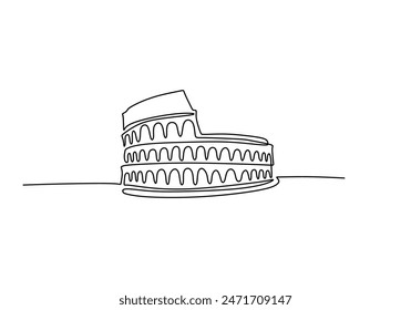 Colosseum Rome Wahrzeichen durchgehende Linienzeichnung. Gebäude- und Architekturkonzept. Vektorillustration minimalistisches Design von Hand gezeichnet.