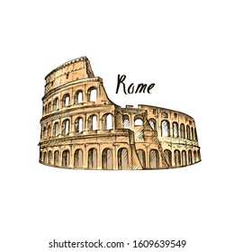 Colosseum in Rome on a white background. Italy Landmark architecture.