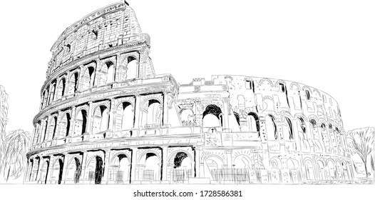 Colosseum in Rome vector line art. 1 wonder in world from 7 wonder.