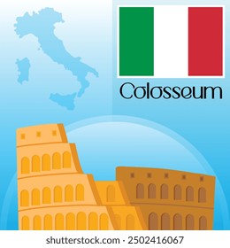 Clipart de la Ilustración vectorial del Coliseo, Lugares de fama mundial Arte, el ícono de Roma, Italia Mapa y Arte vectorial de la bandera