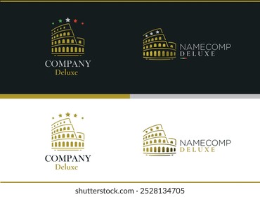 Colosseum vector logo, rome. Multicolor, gold for apartments, hotels, restaurants