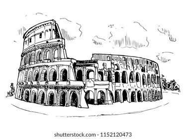 Colosseum Vector Sketch Travel In Italy