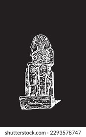  Colossi of Memnon isolated on black graphical illustration, landmark of ancient Egypt.
Statue of  Pharaoh Amenhotep III.Vector