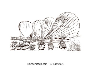 The Colossi of Memnon are two massive stone statues of the Pharaoh Amenhotep III, who reigned in Egypt. Hand drawn sketch illustration in vector.