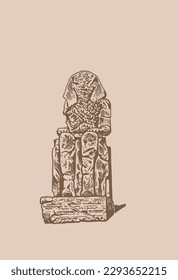  Colossi of Memnon vintage graphical illustration, landmark of ancient Egypt.
Statue of  Pharaoh Amenhotep III.Vector