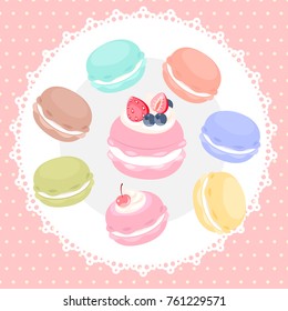 Colouful Macarons, Macarooon, strawberries, berries, cream