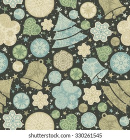 Colour background with snowflakes, christmas tree and bells, vector illustration