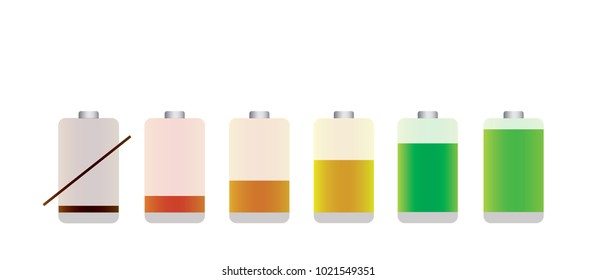 Colour battery level indicator icons in vector graphics