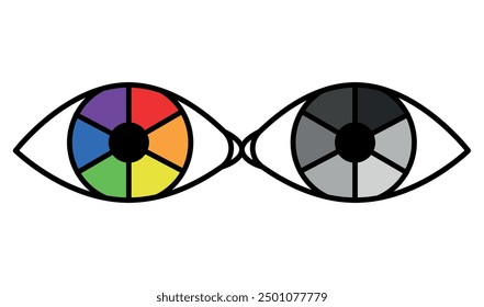 colour blindness disease and normal vision isolated