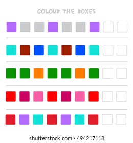 Colour the boxes. Educational game what comes next of Education Counting play for Preschool Children. Vector illustration