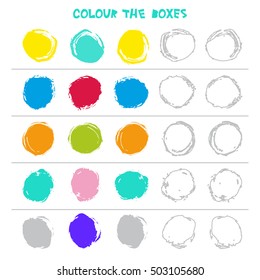 Colour the boxes. Educational game what comes next of Education Counting play for Preschool Children. Vector