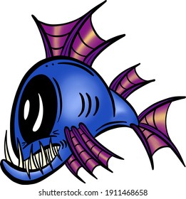 Colour Cartoon Anglerfish Fish Outline Illustration Vector