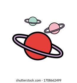 Colour cartoon fantastic planet isolated on white background