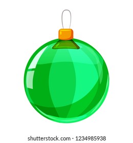 Colour christmas green ball isolated on white background. Vector illustration. Cartoon style