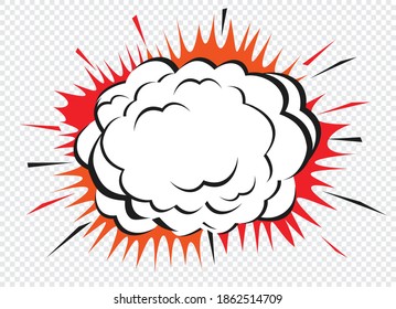 Colour comic speech bubble and empty space on transparent background. Ballon and explosion. Vector Illustration and graphic elements.