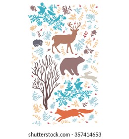 Colour composition with wild animals.  Vector illustration. Illustration for greeting cards, invitations, and other printing projects.