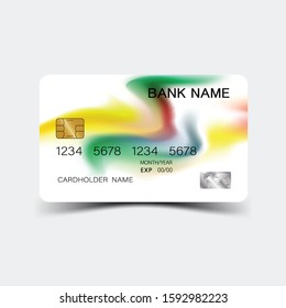 Colour credit card desing. And inspiration from abstract. On white background. Glossy plastic style. 