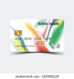 Colour credit card desing. And inspiration from abstract. On white background. Glossy plastic style. 