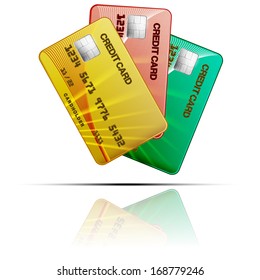Colour credit cards  on a white background. Vector