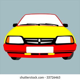 Colour drawing the representing car standing by the person