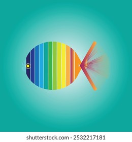 Colour Fish Airt design with cool style Cat silhouette vector illustration.Vector illustration Green background