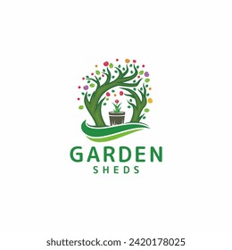 Colour Full Garden Shed Logo Shed Vector. Agriculture and natural farm logo design vector.
