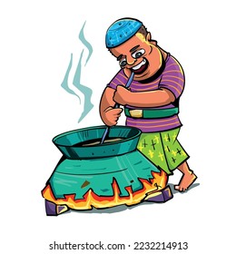 Colour full vector illustration of a man preparing Biriyani