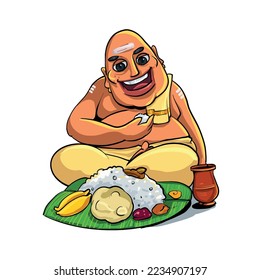 colour full vector illustration of a man eating rice sadya 