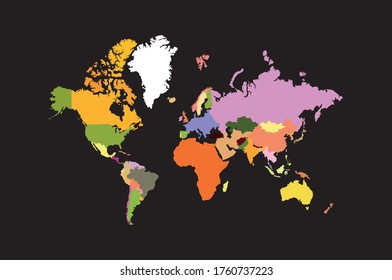 Colour full world map in black background