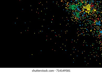 Colour glitter and sparkles background. Metallic sprinkles texture template for holiday designs, party, birthday, wedding, invitation, web, banner, cards. Vector.