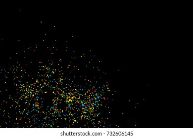 Colour glitter and sparkles background. Metallic sprinkles texture template for holiday designs, party, birthday, wedding, invitation, web, banner, cards. Vector.