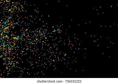 Colour glitter and sparkles background. Metallic sprinkles texture template for holiday designs, party, birthday, wedding, invitation, web, banner, cards. Vector.