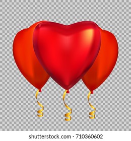 Colour Glossy  Heart Shape Helium Balloons Isolated on Transparent Background.. Vector Illustration EPS10