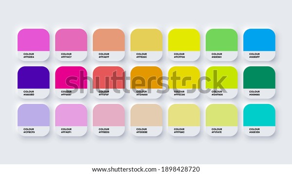 Colour Guide Palette Catalog Samples\
Pastel and Neon in RGB HEX. Neomorphism\
Vector