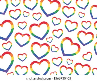 Colour heart pattern. Vector heart pattern. LGBT flag  hearts vector pattern.  Pride month pattern.  