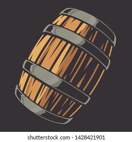 Colour illustration of beer barrel on a dark background.