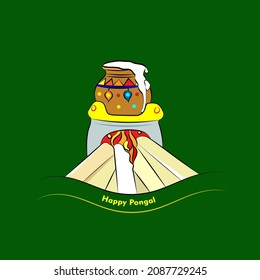 colour illustration of Happy Pongal Holiday Harvest Festival of Tamil Nadu South India with green background