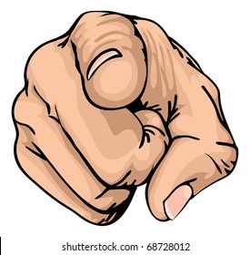 a colour illustration of a human hand with the finger pointing or gesturing towards you.