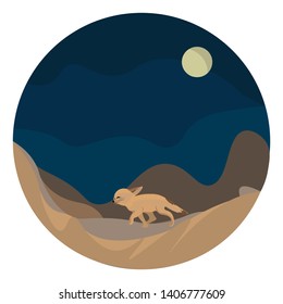 A colour illustration of a walking fox, vector, color drawing or illustration. 