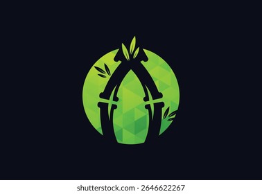 Colour Low Poly with Bamboo logo design, Vector design Concept