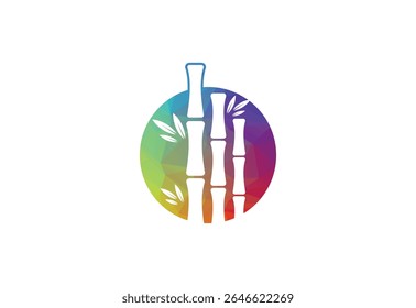 Colour Low Poly with Bamboo logo design, Vector design Concept