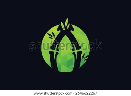 Colour Low Poly with Bamboo logo design, Vector design Concept
