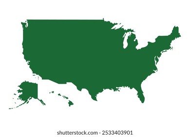 Mapa de cores dos EUA. O esboço dos EUA com um preenchimento. Mapa verde.