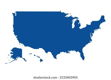 Mapa de cores dos EUA. O esboço dos EUA com um preenchimento. Mapa azul.