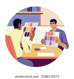 Colour matching illustration of a character, flat style illustration 