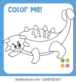 Colour me: Ankylosaurs Dinosaur Coloring Page Illustration. colouring page for kids with pre-historic animal theme. Ready to print colouring file. 