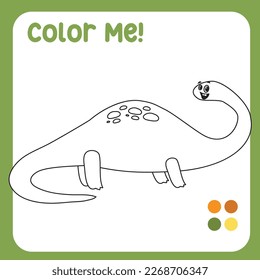 Colour me: Brontosaurs the dino coloring Page Illustration. colouring page for kids with pre-historic animal theme. Ready to print colouring file. 