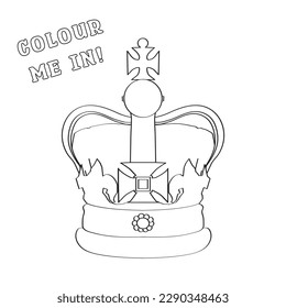 Colour me in King Charles III crown vector illustration