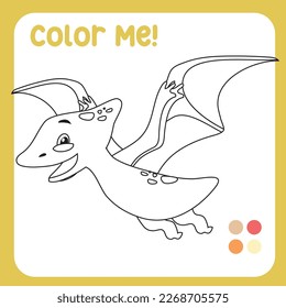 Colour me: Pterodactyl- the dino coloring Page Illustration. colouring page for kids with pre-historic animal theme. Ready to print colouring file. 