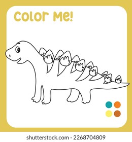 Colour me: Stegosaurs the dino coloring Page Illustration. colouring page for kids with pre-historic animal theme. Ready to print colouring file. 